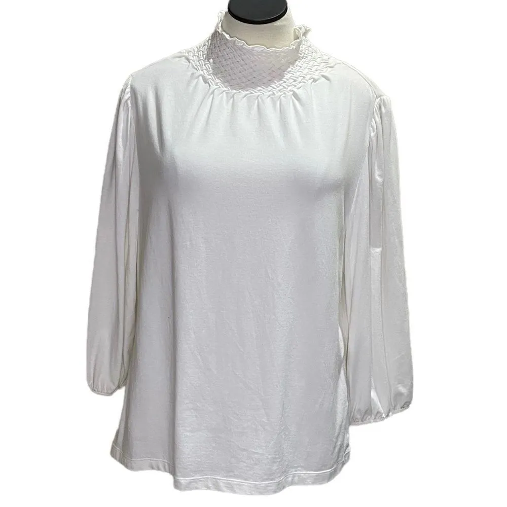Peter Nygard Blouse Long Sleeve White Woven Mock Turtle Neck Plus Size OX NEW - Image 3