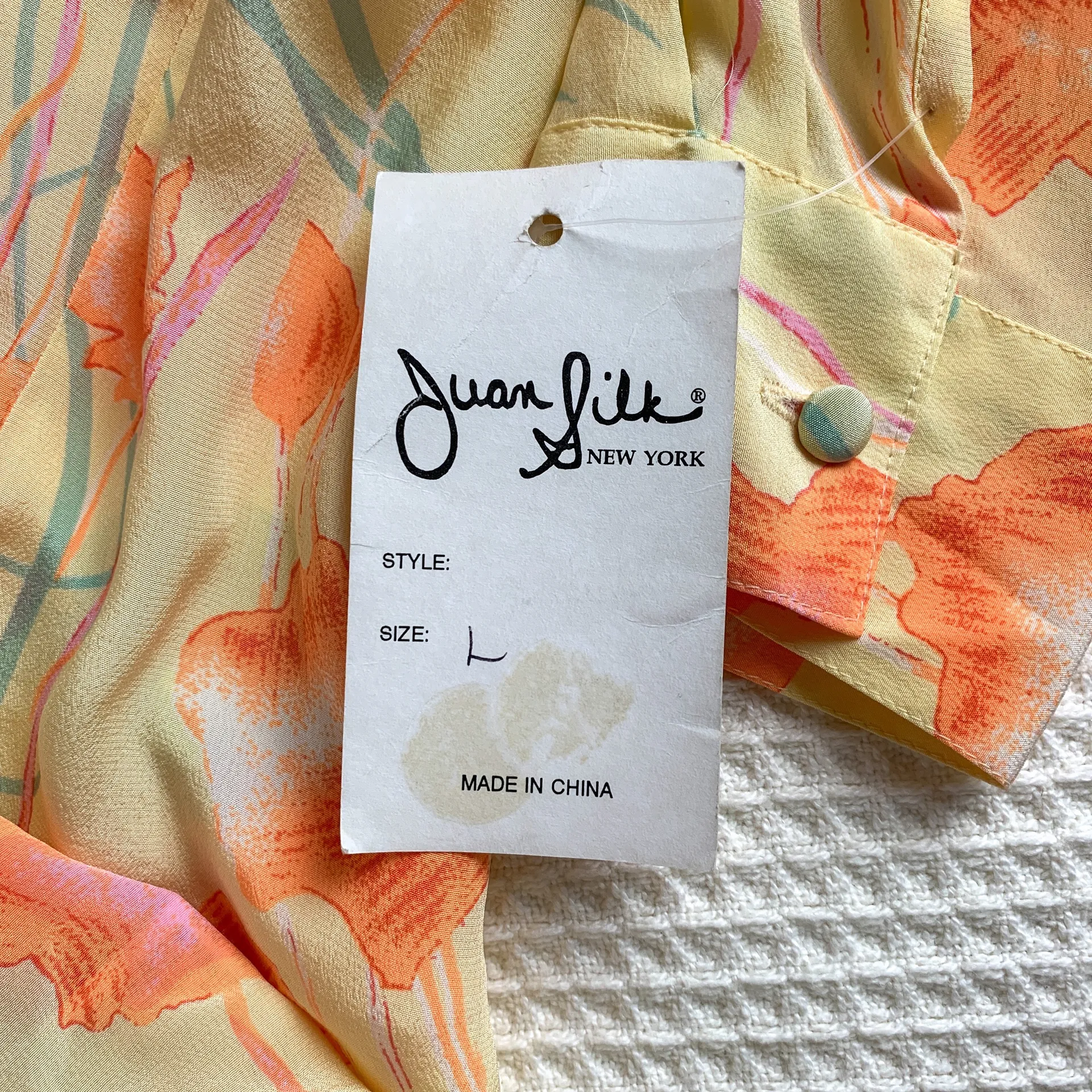 American Vintage Vintage 90s Yellow Floral Silk Button Down Shirt Blouse - Image 9