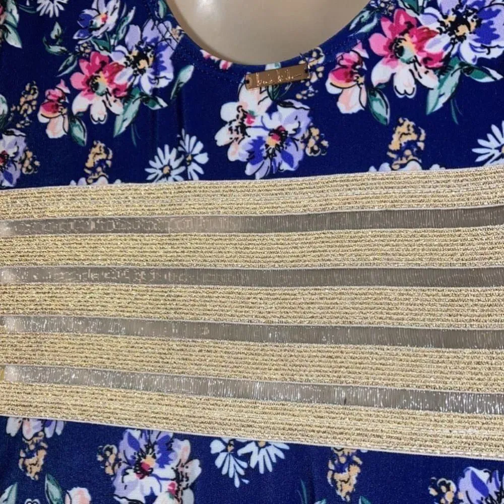 Nicole Miller Trim Torso One Piece Swimsuit Blue Floral Women’s Medium M - Image 9