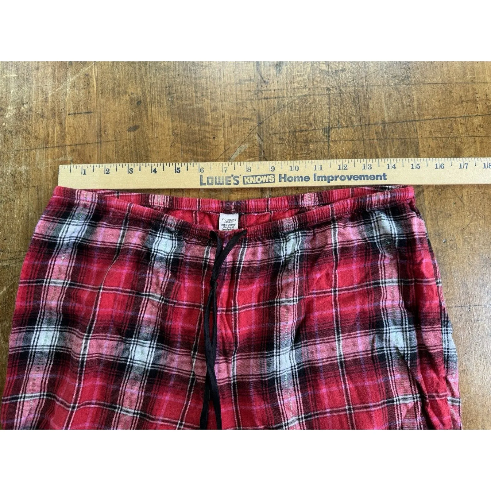 Victorias Secret Shimmer Cotton Flannel Pajama Set black pink plaid Size M - Image 9