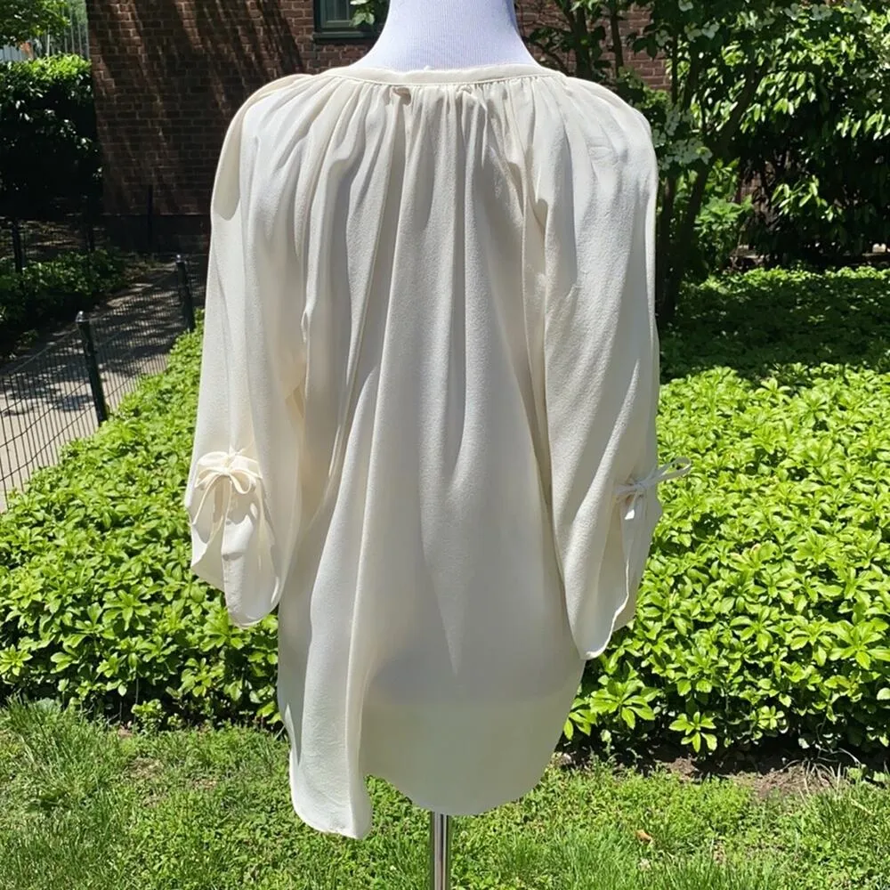 Yumi Kim Cream Silk Collarless V-Neck Blouse - Image 7