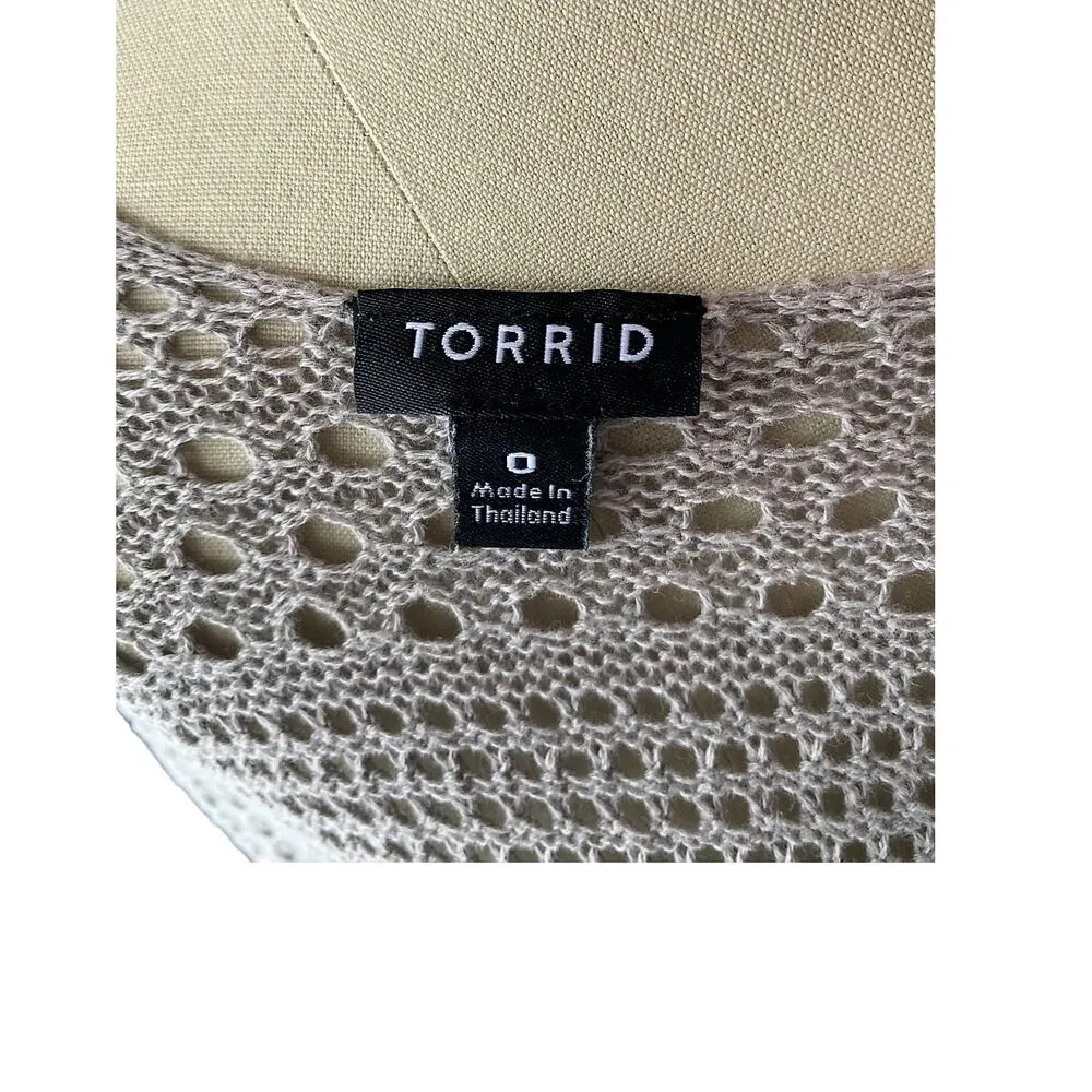TORRID Long Taupe Cotton Open Cardigan Sweater ~ Women's Size (0) LARGE - Image 5