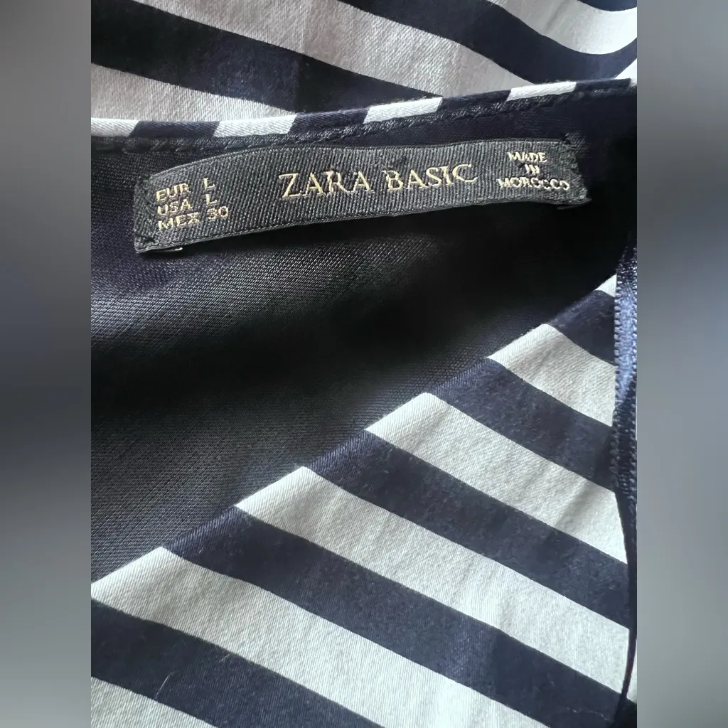 ZARA Striped Dress NWT Navy Lg Double V-neck w/Pockets Nautical Old money Preppy - Image 7