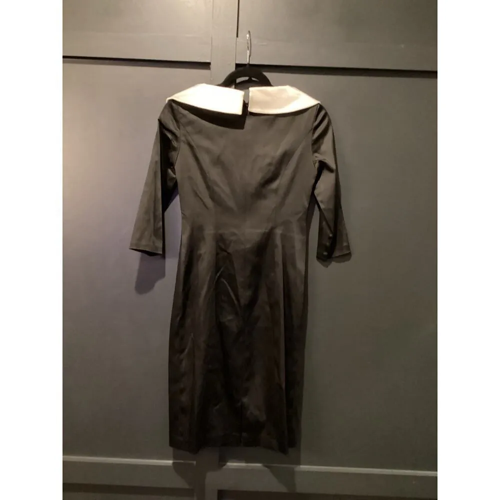 Kay Unger Portrait Black white V-Neck Shawl Collared 3/4 Sleeve  cocktail dress - Image 8