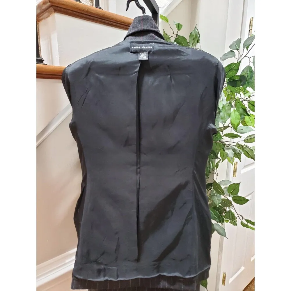 Randy Kemper Women Black Striped Wool Single Breasted Blazer & Skirt 2 Pcs Suit Size M - Image 9