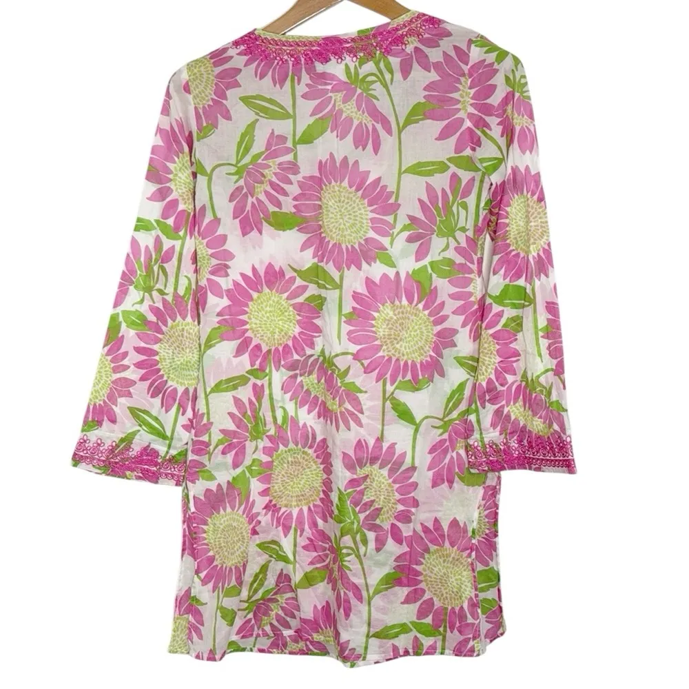 Lilly Pulitzer Women’s Vintage Floral Print Tunic Top Embroidered Cover Up sz XS - Image 2