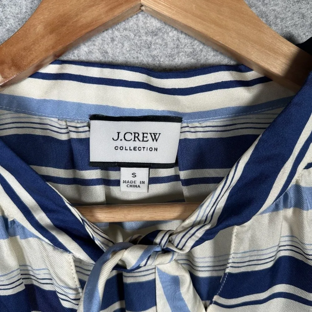 J. Crew Collection Women Small Blouse Top Striped Long Sleeve 100% Silk Tie Neck - Image 3