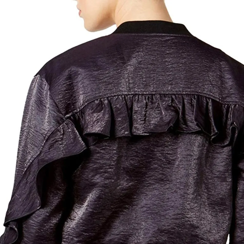 Guess Black “Biella” Ruffled Bomber Jacket L - Image 5