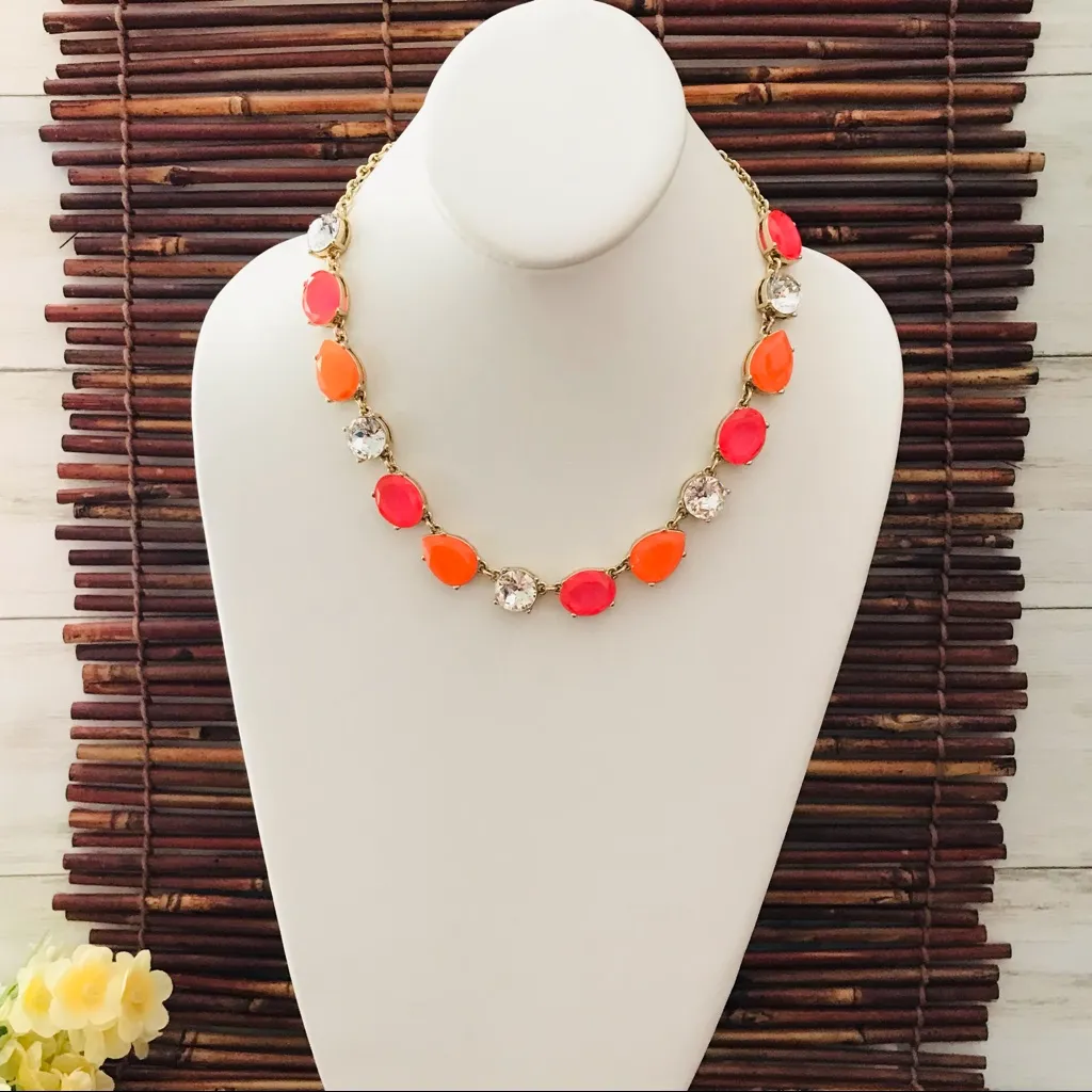 J Crew Stunner Orange & Rhinestone Necklace - Image 3