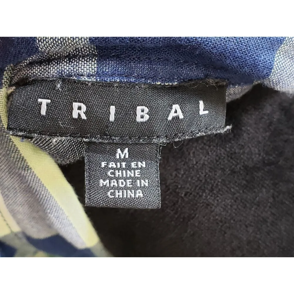 Tribal Women's Blue Rayon Casual Collared Long Sleeve Button Down Shirt Medium - Image 7