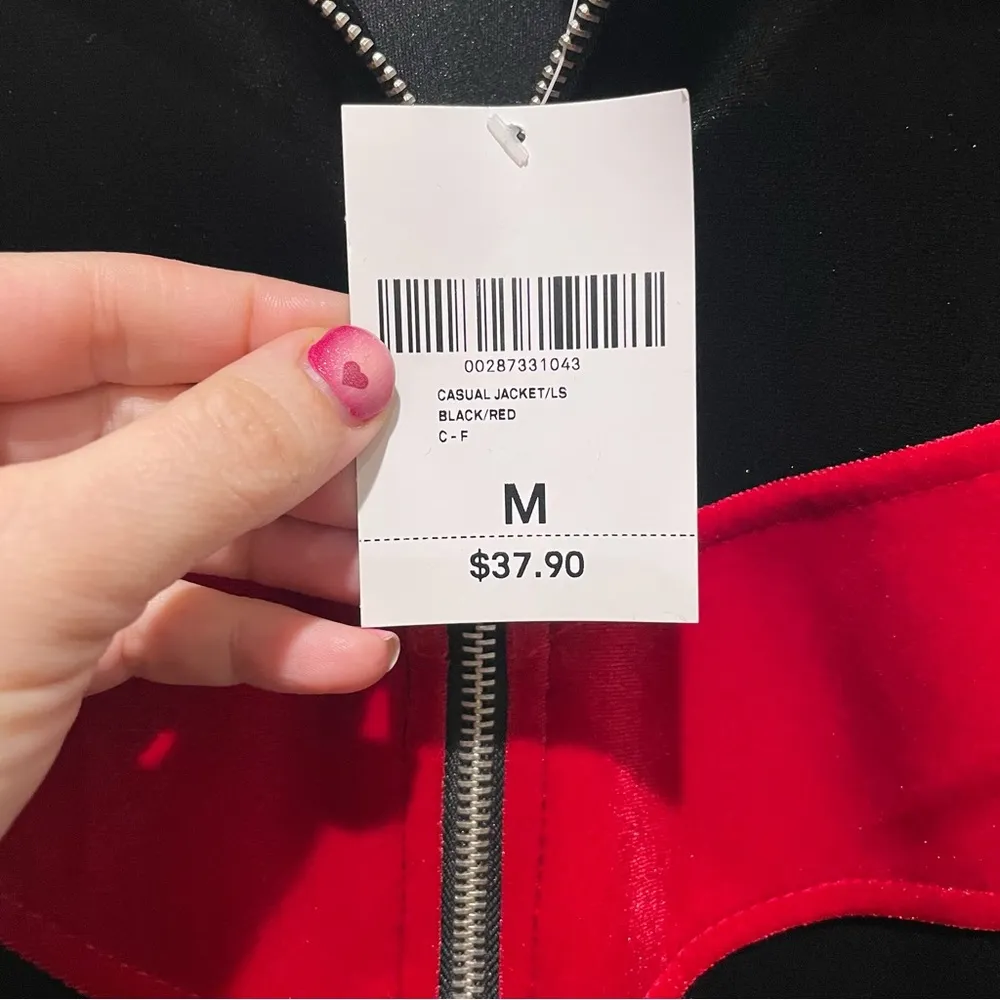 Forever 21 Velour Chevron Zip Up Track Jacket Black and Red Women’s Size Medium - Image 7