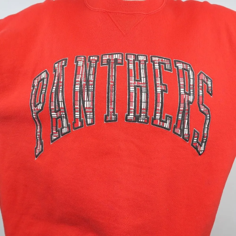 Vintage 90s Russell Athletic Panthers Red and Black Sweatshirt - Image 2