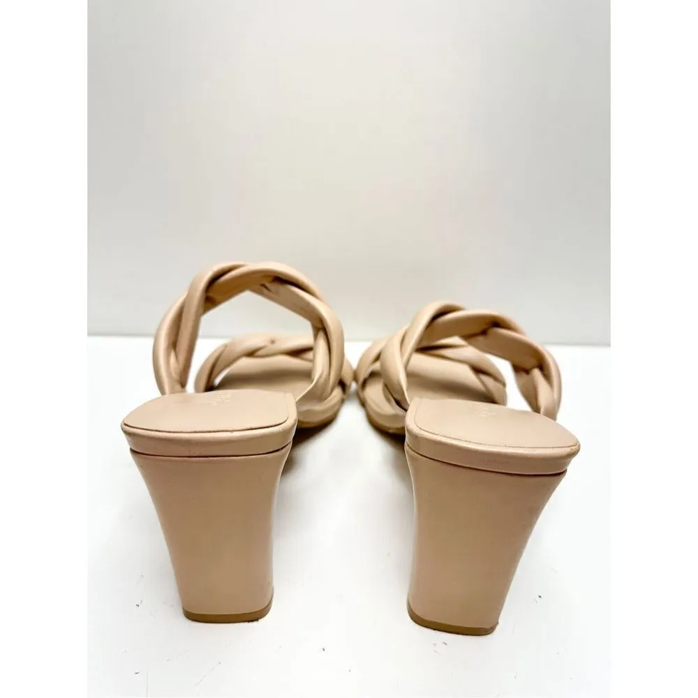 Open Edit Sandals Womens Size 7.5 Tan Braided‎ Double Strap Slip On Heels - Image 4