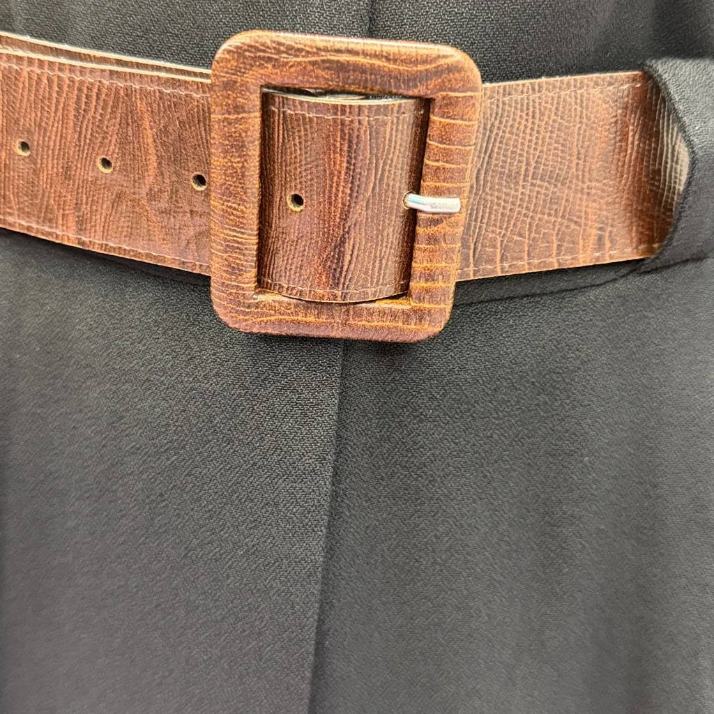 Vintage Studio 1 Black Leopard Collar Long Sleeve Belted Button Front Dress 10 - Image 6