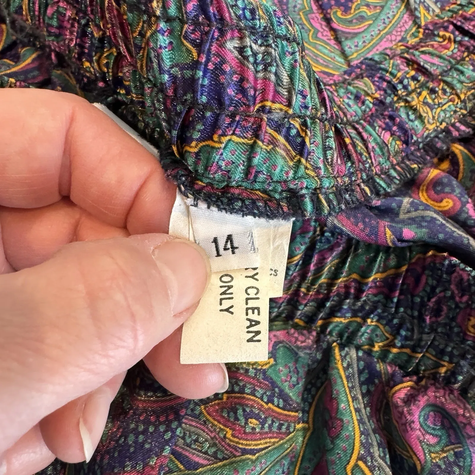 Vintage Russ Pleated Preppy Midi Skirt Womens 14 Purple Paisley Silky Satin - Image 8