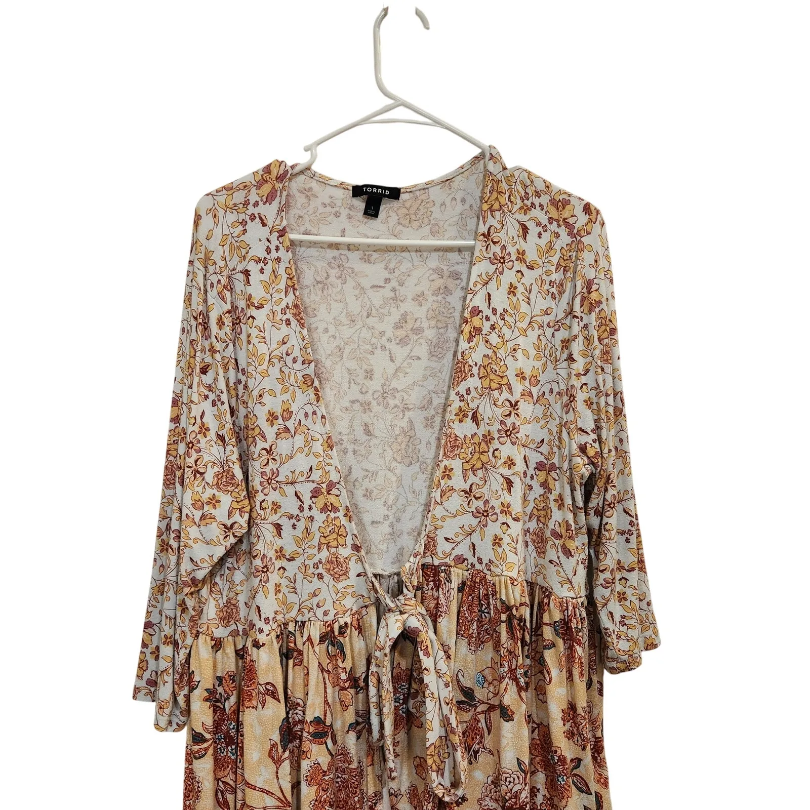 Torrid Floral Peach Hi-Low 3/4 Sleeve Self-Tie Knit Baby Doll Jacket Size 1X - Image 4