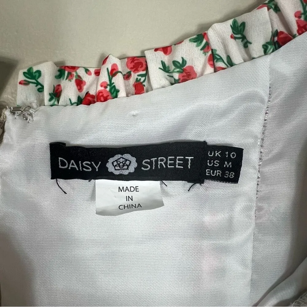 Dolls Kill Daisy Street White Floral Milkmaid Ruffle Cottagecore Coquette Dress - Image 4