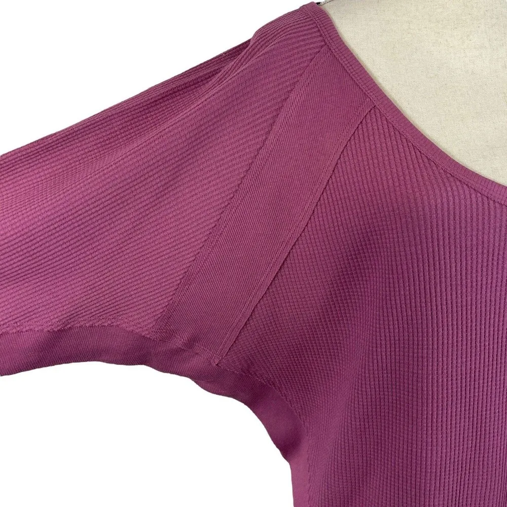 Free People Medium Santa Clara Thermal Top Long Sleeves V-Neck Mulberry - Image 2