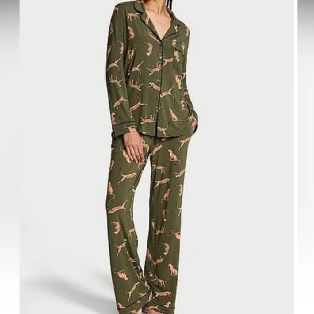 VICTORIA’S SECRET Green Leopard Modal Long Pajama Set Size XXL - Image 13