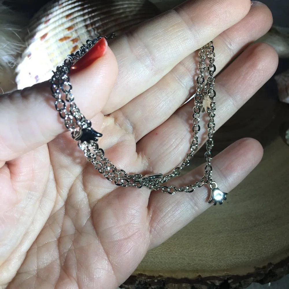 Double strand dangle hands silver ankle bracelet Silver - Image 5