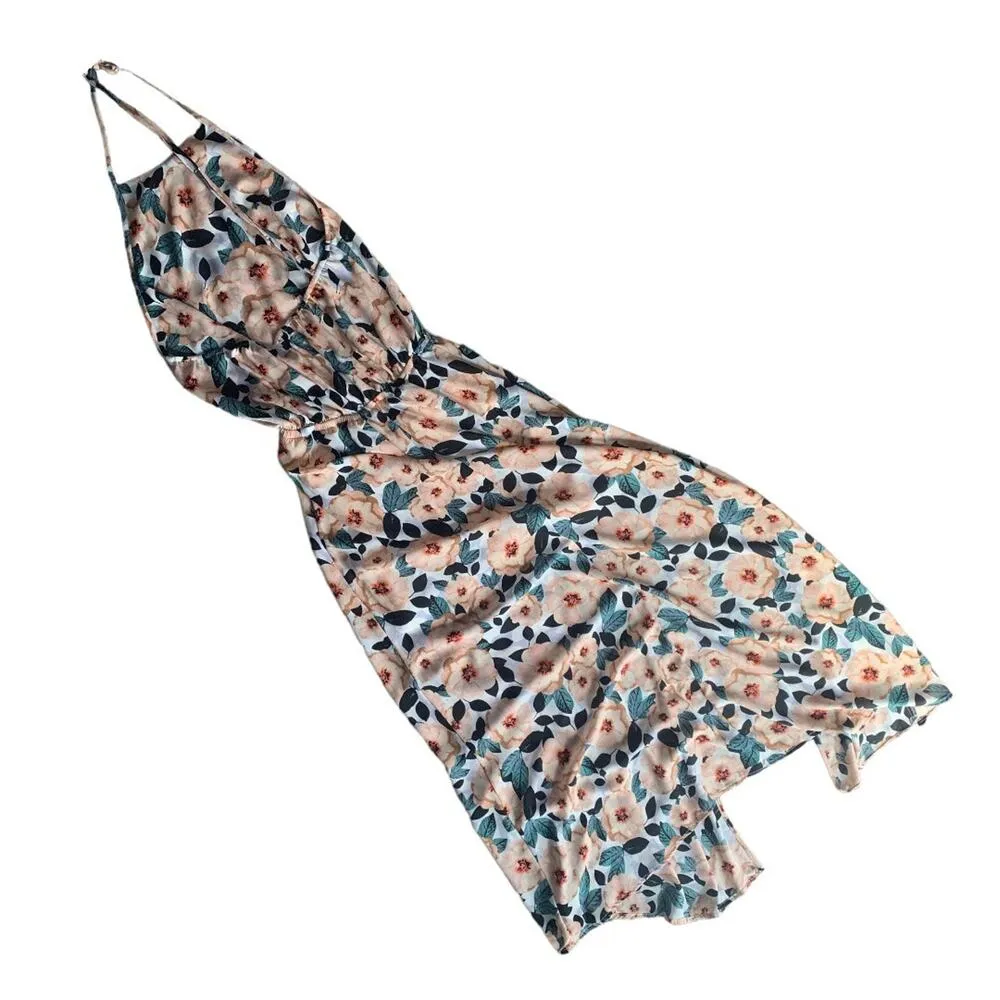 Show me your mumu womens medium floral halter maxi dress side split bride guest - Image 3