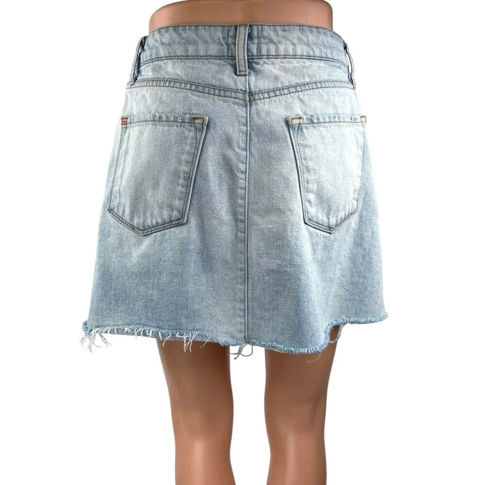 Urban Outfitters BDG Blue Light Wash Distressed Mini A-Line Denim Jean Skirt M - Image 3