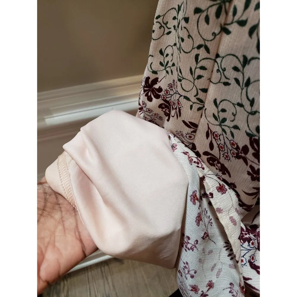 Womens Beige Floral Pleated Lace Trim V Neck Sleeveless Knee Length Dress Medium - Image 10