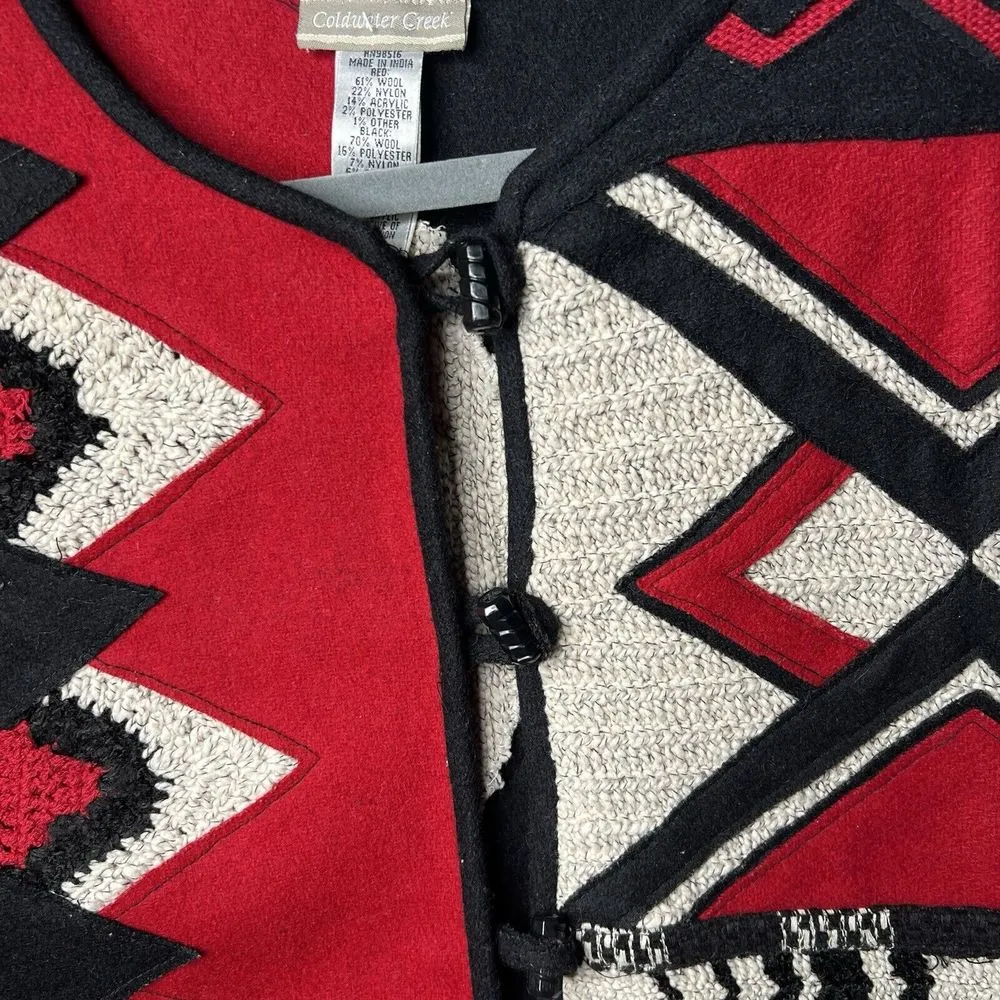 Coldwater‎ Creek Jacket 3XL Red Patchwork Aztec Abstract Wool Blend Knit - Image 12