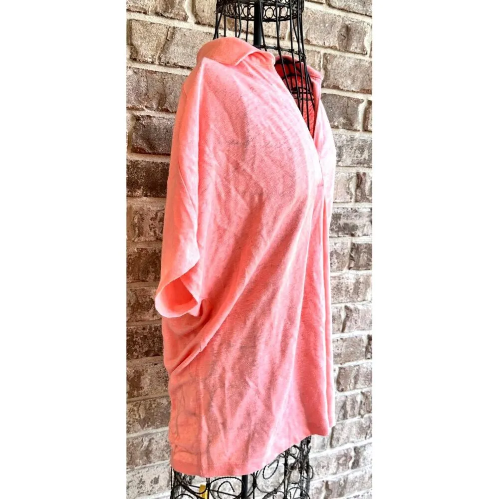 Chicos Top Size 1 Medium Linen Tangerine V Neck Pullover Collared Casual READ - Image 5