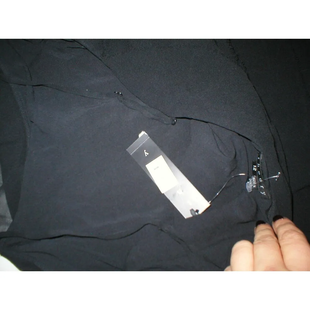 New Womens NWT Dress 12 Theory Black Designer Silk Ruffles Tiered Adjust Straps - Image 7