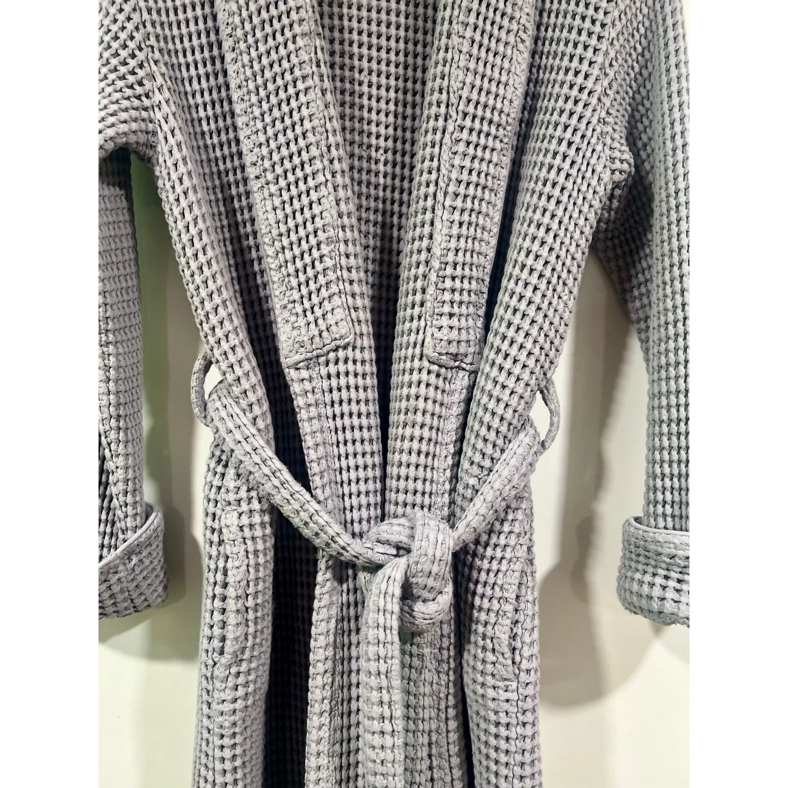 Brooklinen Dreamweave Waffle Robe Tie Waist Turkish Cotton Gray S/M - Image 6