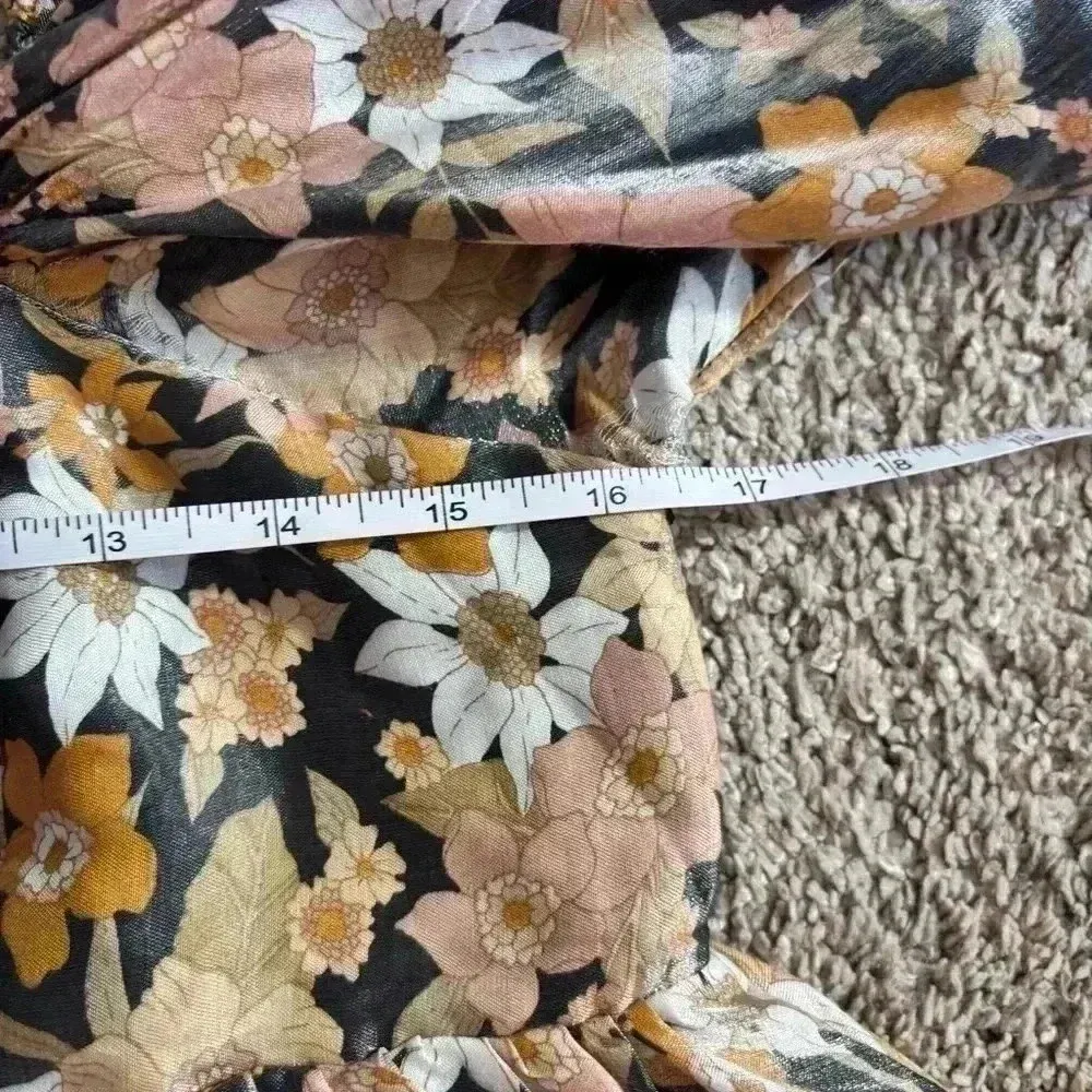 Storia Black Brown Orange Fall Winter Floral Babydoll Dress Puff Sleeves Size S - Image 7