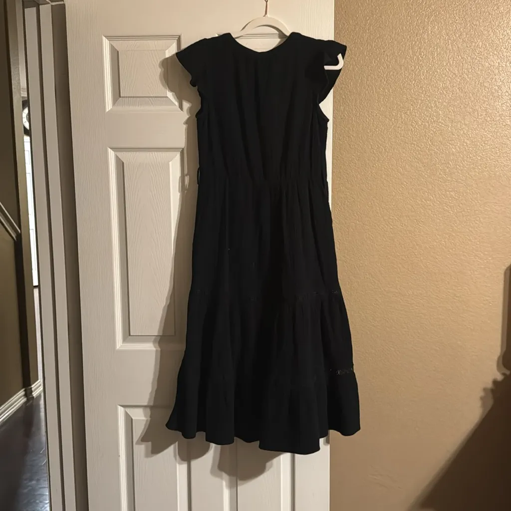 Magaschoni Gauze Dress Size Medium 100% Organic Cotton Boho Tiered Prairie Black - Image 4