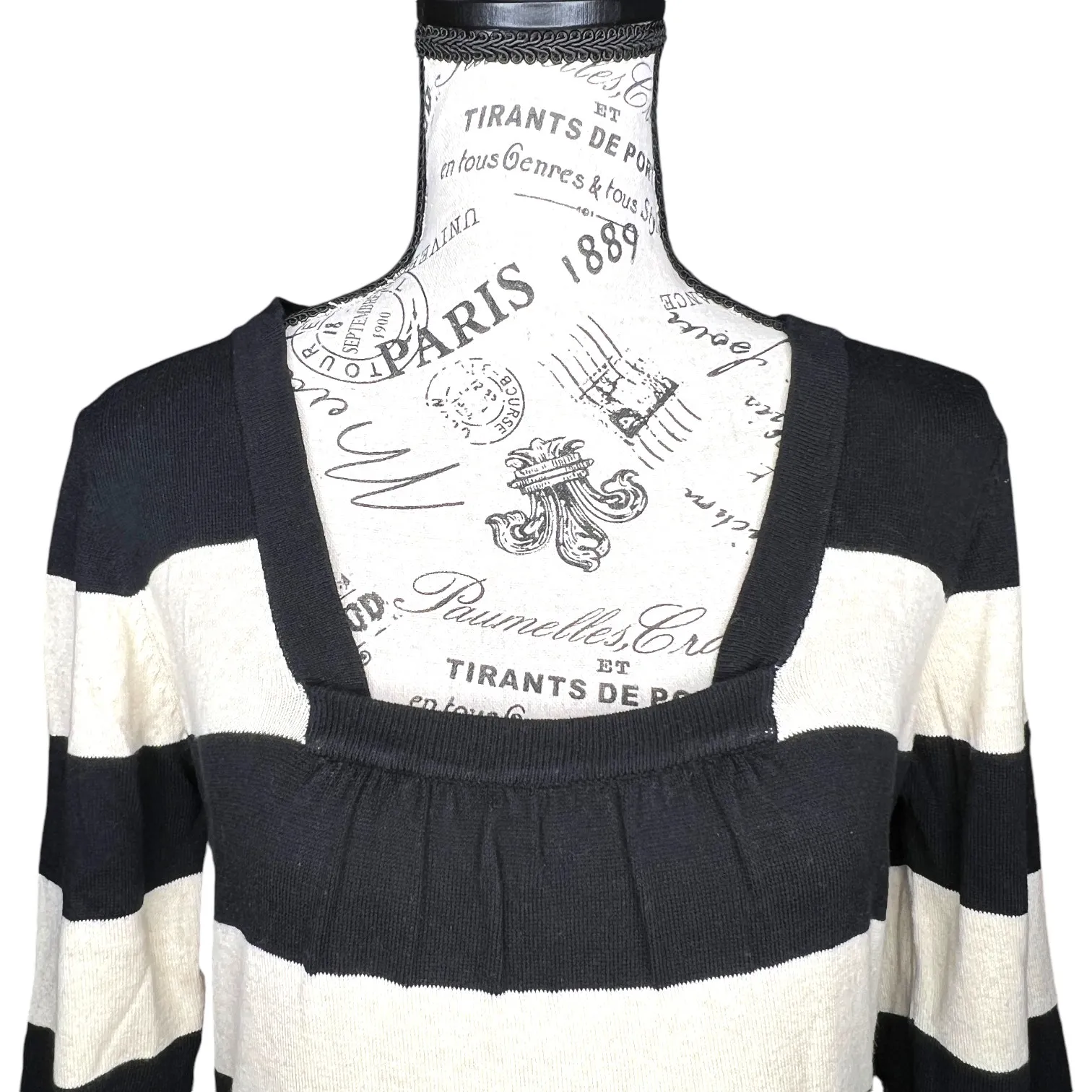 Pink Rose (M) Square Neck 1/2 Sleeve Sweater Dress Wide Stripe Two Pocket - Image 9