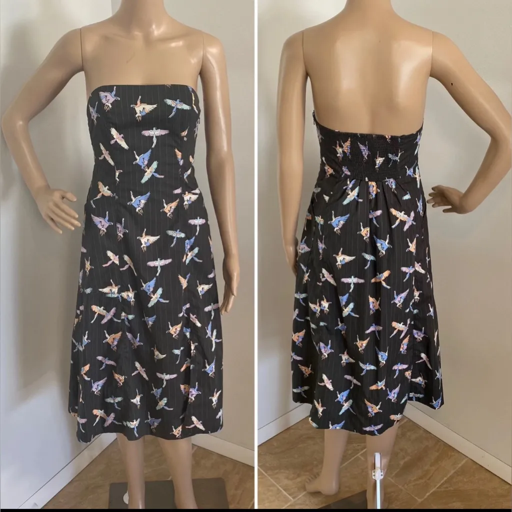 Free People Strapless Sunshine of Your Love Bird Print Pocket Midi Dress 6 - Image 4
