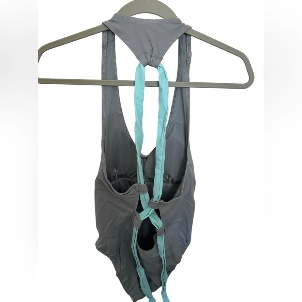 Fabletics Gabriella Gray Teal One Piece Swimsuit with Tie‎ Back - Image 2