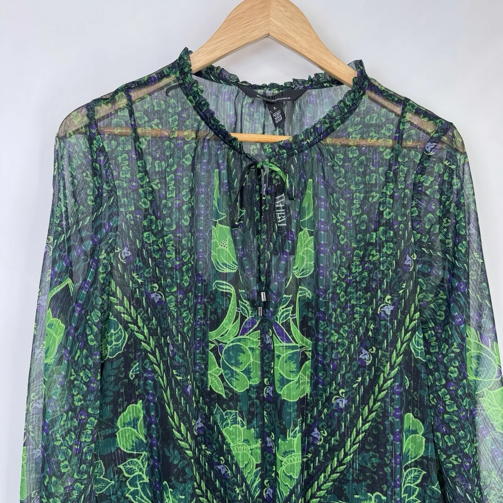 White House Black Market Sheer Lined Top Womens Large Green Purple Halloween NEW - Image 2