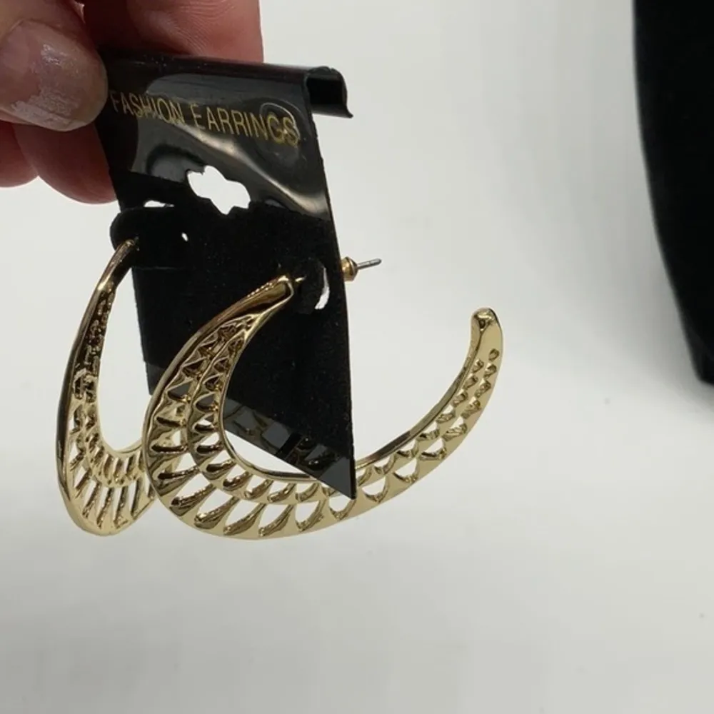 Boho Gold Cutout Crescent Hoop Earrings Festival Style statement‎ Jewelry - Image 2