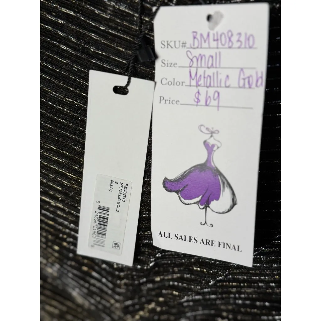 NEW STEVE MADDEN S Gold Green Metallic Ribbed Ruched Dress Long Sleeves V - Image 12