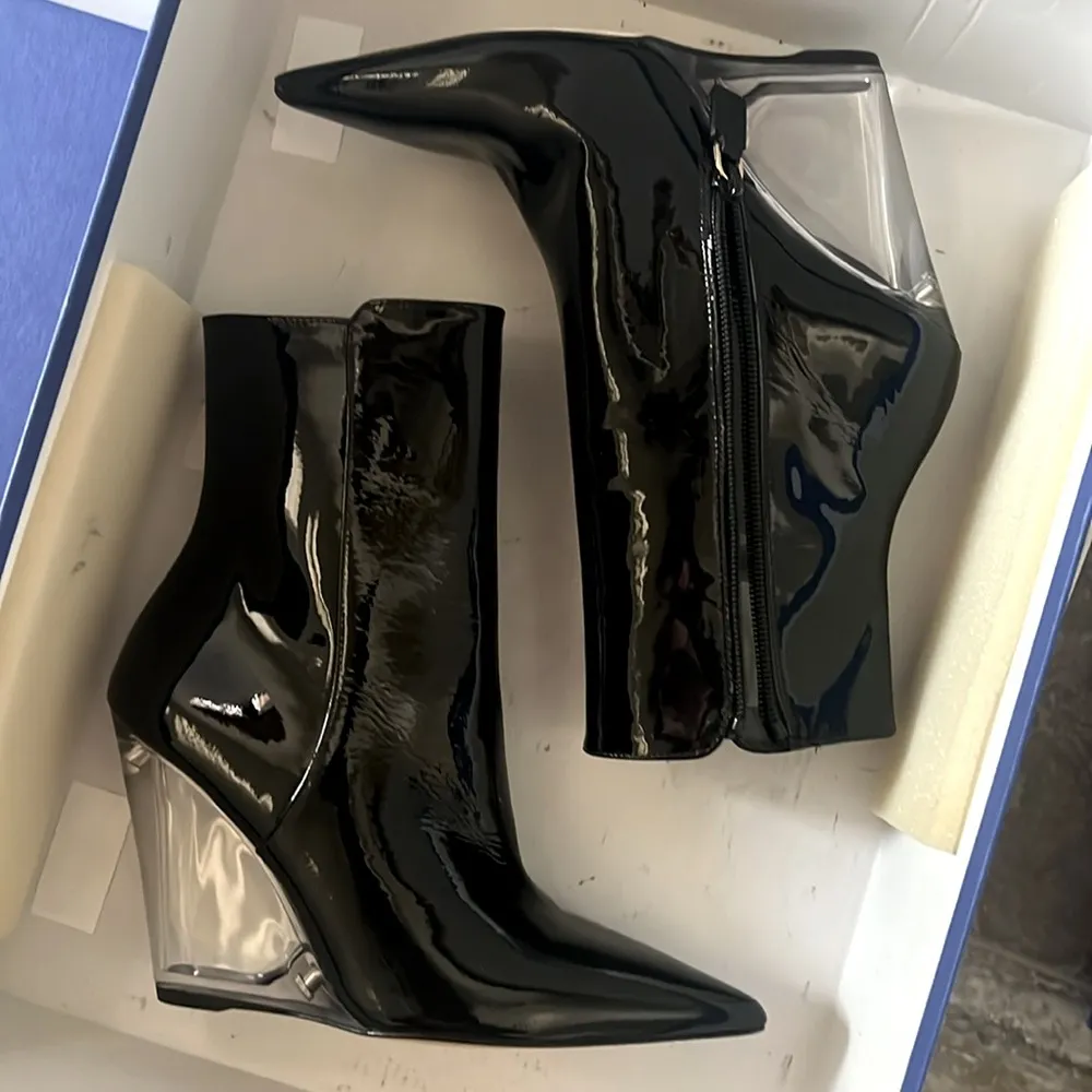 Stuart Weitzman Lucite 100 Wedge Heel Boots in Black, Size EU36.5 US6 New in Box - Image 12