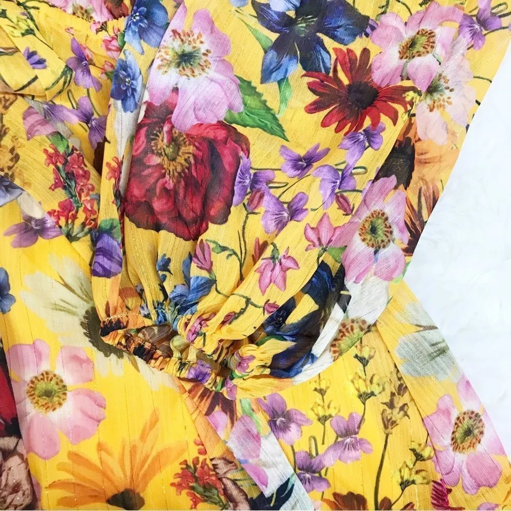 BETSEY & ADAM Yellow Floral Faux Wrap Mini Dress Long Sleeve Cocktail Size 4 New - Image 9