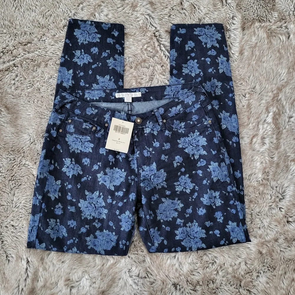 Boston Proper Blue Floral Dusty Rose Skinny Jeans New With Tags Size 8 - Image 4