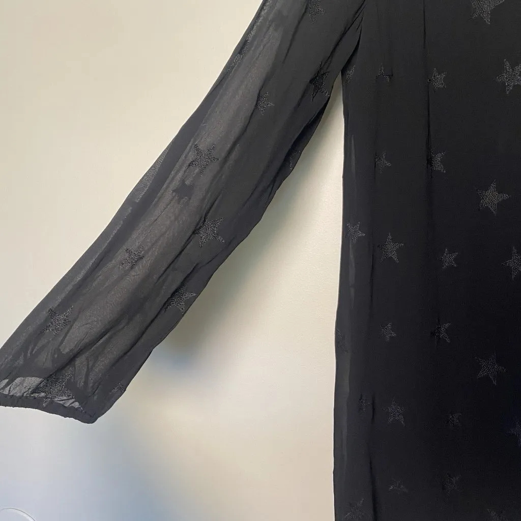 MICHAEL STARS Embroidered Star Georgette Ruffle Shift Dress Size M Black ($178) - Image 2