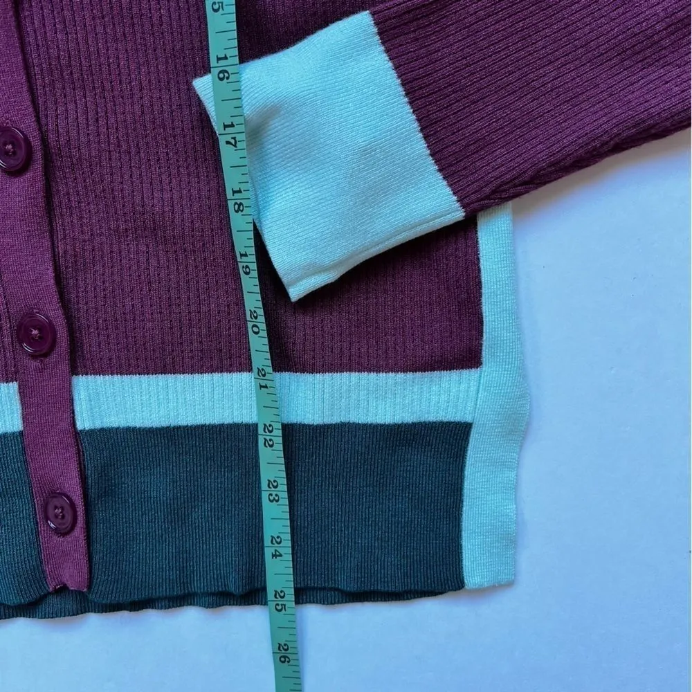 Design History Button Down Magenta Green Cardigan Sweater Size Medium NWT - Image 6
