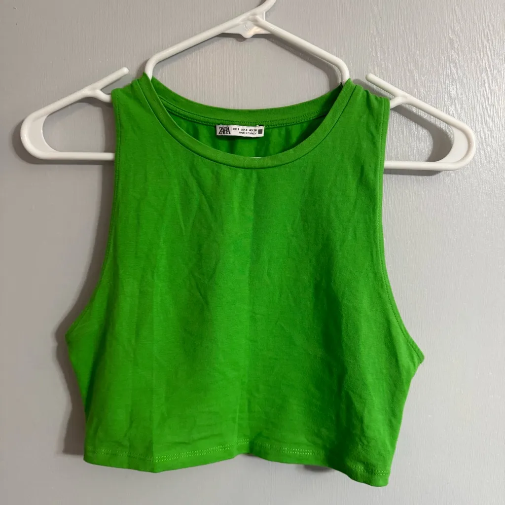 Zara Bright Green Crop Top Size Small - Image 4