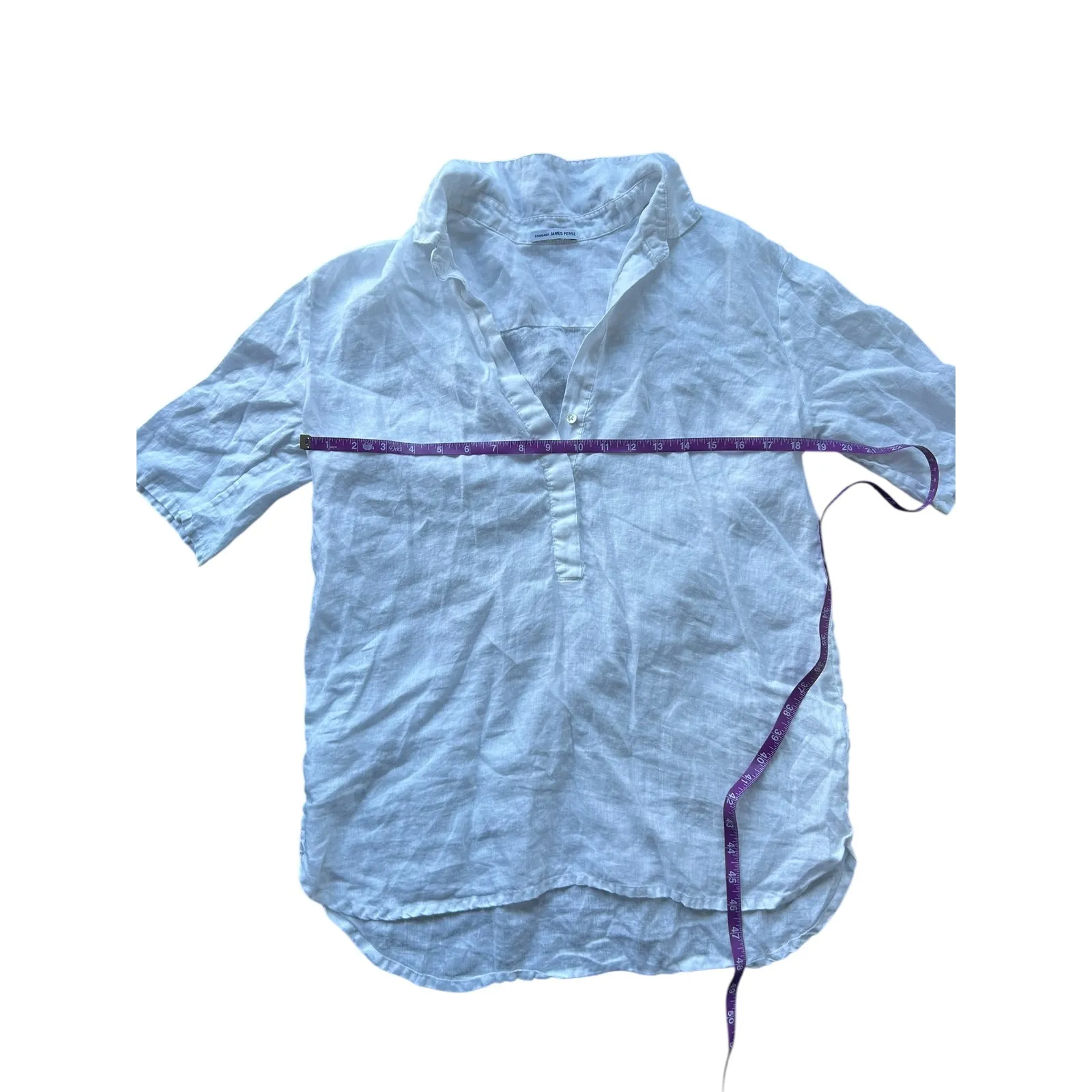 JAMES PERSE Linen Tunic Shirt White V-Neck Short Sleeve Classic Women's Size 2 - Image 4