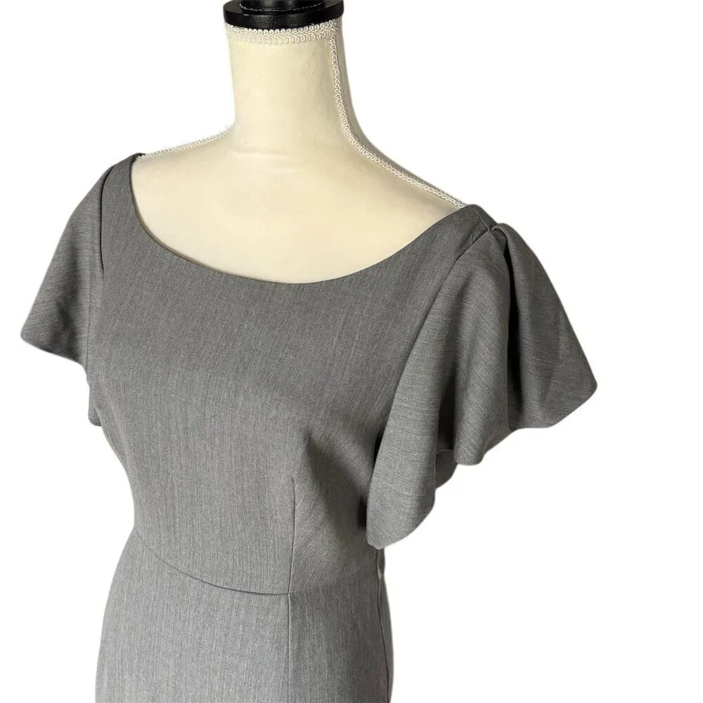 Milly  Women's Gray Flutter Sleeve Wool Sheath Dress Size 6 Office Midi Length - Image 2