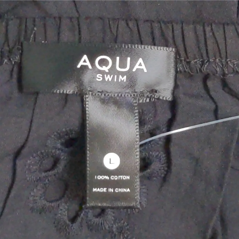 Aqua Swim Cotton Eyelet Tiered Peasant Cover Up Smocked Black L New - Image 7