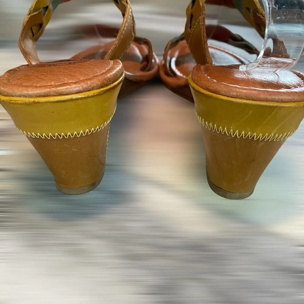 Nurture Boho leather multi color sandal open wedge Orange Size 10 - Image 8