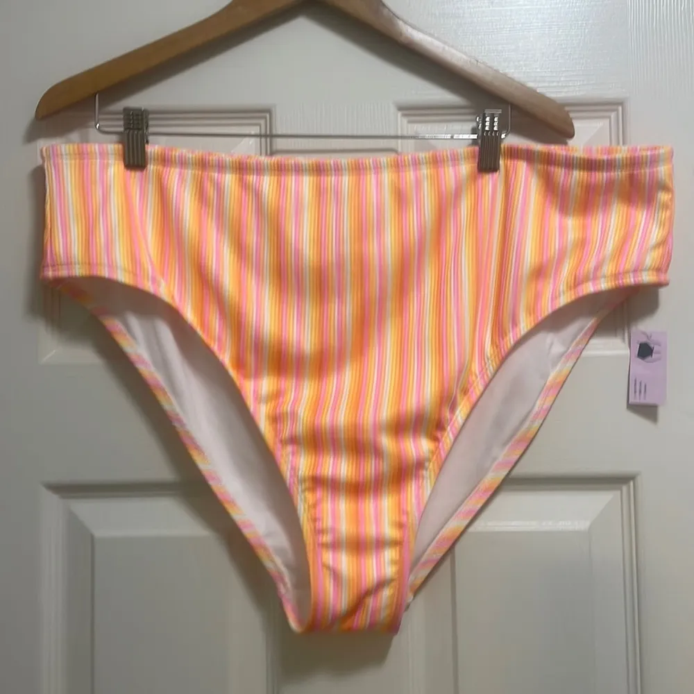 Wild Fable Juniors Orange Stripe High Waist High Leg Cheeky Swim Bottoms Size 2X - Image 6